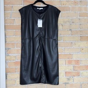 New MELISSA NEPTON Black Faux Leather Midi Dress